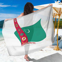 Turkmenistan Flag Sarong with National Emblem and Carpet Stripe Design