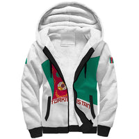 Turkmenistan Flag Sherpa Hoodie with National Emblem and Carpet Stripe Design