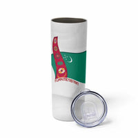 Turkmenistan Flag Skinny Tumbler with National Emblem and Carpet Stripe Design
