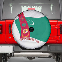 Turkmenistan Flag Spare Tire Cover with National Emblem and Carpet Stripe Design