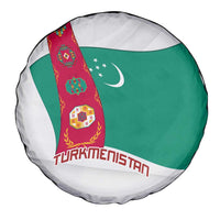 Turkmenistan Flag Spare Tire Cover with National Emblem and Carpet Stripe Design