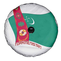 Turkmenistan Flag Spare Tire Cover with National Emblem and Carpet Stripe Design