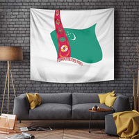 Turkmenistan Flag Tapestry with National Emblem and Carpet Stripe Design