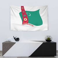 Turkmenistan Flag Tapestry with National Emblem and Carpet Stripe Design