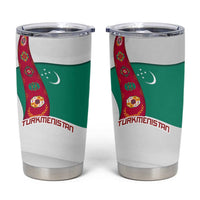 Turkmenistan Flag Tumbler Cup with National Emblem and Carpet Stripe Design