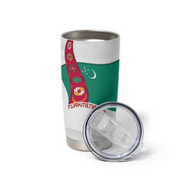 Turkmenistan Flag Tumbler Cup with National Emblem and Carpet Stripe Design
