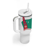 Turkmenistan Flag Tumbler With Handle with National Emblem and Carpet Stripe Design