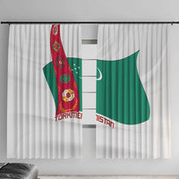 Turkmenistan Flag Window Curtain with National Emblem and Carpet Stripe Design