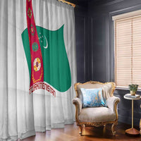 Turkmenistan Flag Window Curtain with National Emblem and Carpet Stripe Design
