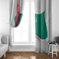 Turkmenistan Flag Window Curtain with National Emblem and Carpet Stripe Design