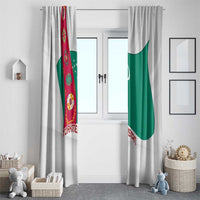 Turkmenistan Flag Window Curtain with National Emblem and Carpet Stripe Design