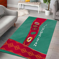 Turkmenistan National Symbols Area Rug with Crescent Moon, Stars, and Traditional Carpet Pattern Design