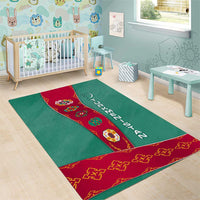 Turkmenistan National Symbols Area Rug with Crescent Moon, Stars, and Traditional Carpet Pattern Design