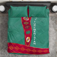 Turkmenistan National Symbols Bedding Set with Crescent Moon, Stars, and Traditional Carpet Pattern Design