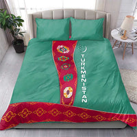 Turkmenistan National Symbols Bedding Set with Crescent Moon, Stars, and Traditional Carpet Pattern Design