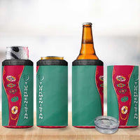 Turkmenistan National Symbols 4 in 1 Can Cooler Tumbler with Crescent Moon, Stars, and Traditional Carpet Pattern Design