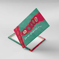 Turkmenistan National Symbols Canvas Wall Art with Crescent Moon, Stars, and Traditional Carpet Pattern Design