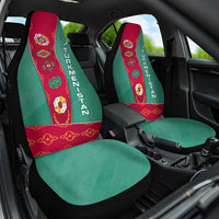 Turkmenistan National Symbols Car Seat Cover with Crescent Moon, Stars, and Traditional Carpet Pattern Design