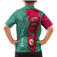 Turkmenistan National Symbols Family Matching Mermaid Dress and Hawaiian Shirt with Crescent Moon, Stars, and Traditional Carpet Pattern Design