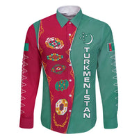 Turkmenistan National Symbols Family Matching Short Sleeve Bodycon Dress and Hawaiian Shirt with Crescent Moon, Stars, and Traditional Carpet Pattern Design