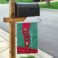 Turkmenistan National Symbols Garden Flag with Crescent Moon, Stars, and Traditional Carpet Pattern Design