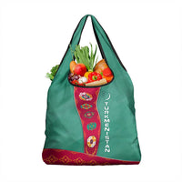 Turkmenistan National Symbols Grocery Bag with Crescent Moon, Stars, and Traditional Carpet Pattern Design