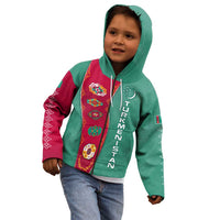 Turkmenistan National Symbols Kid Hoodie with Crescent Moon, Stars, and Traditional Carpet Pattern Design