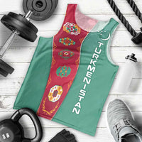 Turkmenistan National Symbols Men Tank Top with Crescent Moon, Stars, and Traditional Carpet Pattern Design
