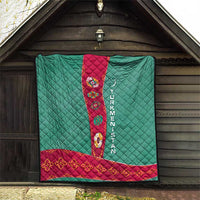Turkmenistan National Symbols Quilt with Crescent Moon, Stars, and Traditional Carpet Pattern Design