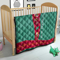 Turkmenistan National Symbols Quilt with Crescent Moon, Stars, and Traditional Carpet Pattern Design