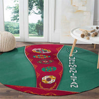 Turkmenistan National Symbols Round Carpet with Crescent Moon, Stars, and Traditional Carpet Pattern Design