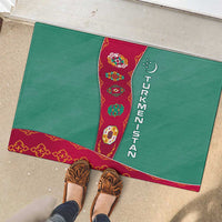 Turkmenistan National Symbols Rubber Doormat with Crescent Moon, Stars, and Traditional Carpet Pattern Design