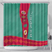 Turkmenistan National Symbols Shower Curtain with Crescent Moon, Stars, and Traditional Carpet Pattern Design