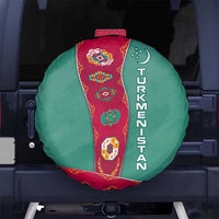 Turkmenistan National Symbols Spare Tire Cover with Crescent Moon, Stars, and Traditional Carpet Pattern Design