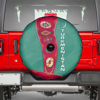 Turkmenistan National Symbols Spare Tire Cover with Crescent Moon, Stars, and Traditional Carpet Pattern Design