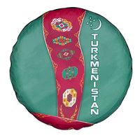 Turkmenistan National Symbols Spare Tire Cover with Crescent Moon, Stars, and Traditional Carpet Pattern Design