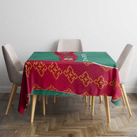 Turkmenistan National Symbols Tablecloth with Crescent Moon, Stars, and Traditional Carpet Pattern Design