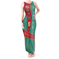 Turkmenistan National Symbols Tank Maxi Dress with Crescent Moon, Stars, and Traditional Carpet Pattern Design