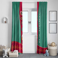 Turkmenistan National Symbols Window Curtain with Crescent Moon, Stars, and Traditional Carpet Pattern Design