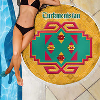 Turkmenistan Traditional Carpet Motif Beach Blanket with Ethnic Pattern Design