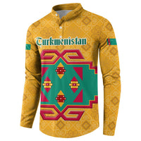 Turkmenistan Traditional Carpet Motif Button Sweatshirt with Ethnic Pattern Design
