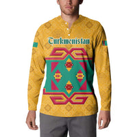 Turkmenistan Traditional Carpet Motif Button Sweatshirt with Ethnic Pattern Design