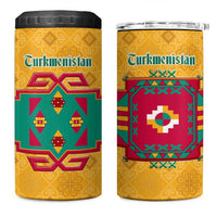 Turkmenistan Traditional Carpet Motif 4 in 1 Can Cooler Tumbler with Ethnic Pattern Design