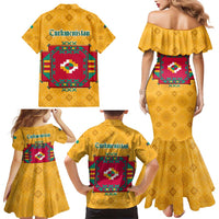 Turkmenistan Traditional Carpet Motif Family Matching Mermaid Dress and Hawaiian Shirt with Ethnic Pattern Design