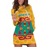 Turkmenistan Traditional Carpet Motif Hoodie Dress with Ethnic Pattern Design