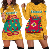 Turkmenistan Traditional Carpet Motif Hoodie Dress with Ethnic Pattern Design