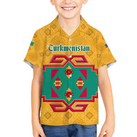Turkmenistan Traditional Carpet Motif Kid Hawaiian Shirt with Ethnic Pattern Design