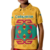 Turkmenistan Traditional Carpet Motif Kid Polo Shirt with Ethnic Pattern Design