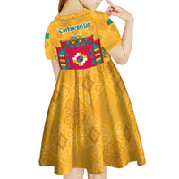 Turkmenistan Traditional Carpet Motif Kid Short Sleeve Dress with Ethnic Pattern Design