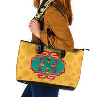 Turkmenistan Traditional Carpet Motif Leather Tote Bag with Ethnic Pattern Design